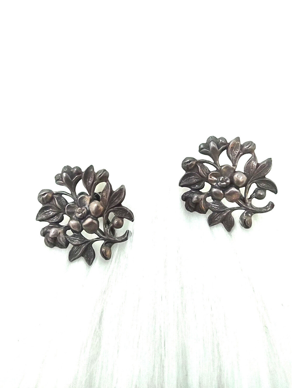 Vintage Sterling Silver Floral Screw Back Earrings 4.04g